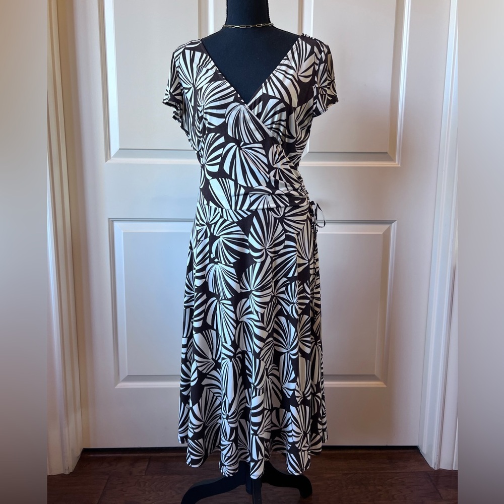 Wrap Front Tropical Print Midi Dress